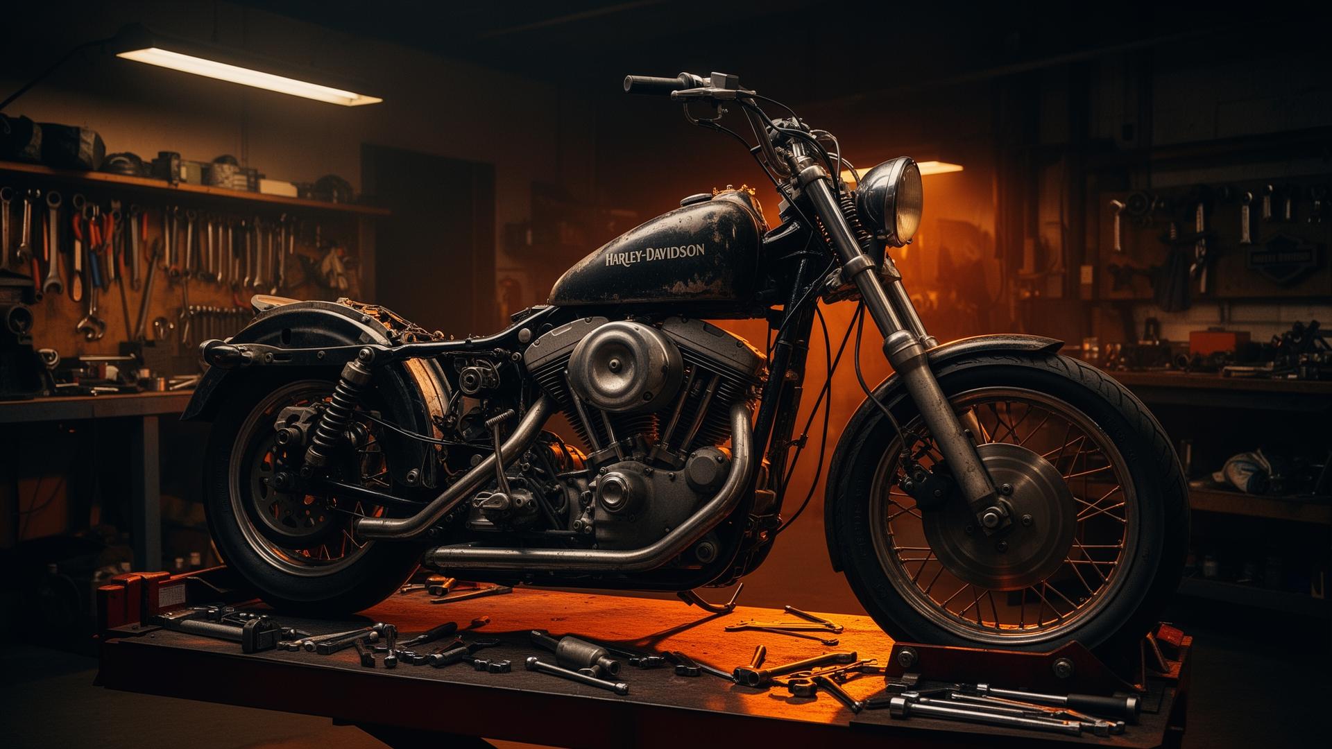 Motorcycle being restored in a professional workshop